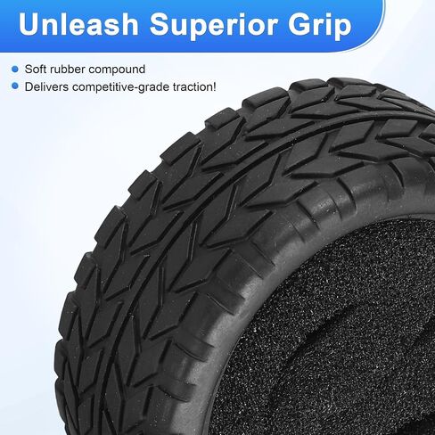 uxcell 4Pcs Soft Rubber RC On-Road Car Tyres D10-Type Sponge Inside for RC 1/10 HSP Tires Scale Touring On-Road Racing DIY Model Car- 62mm(2.44") OD x 26mm(1") Width, Black in Saudi Arabia