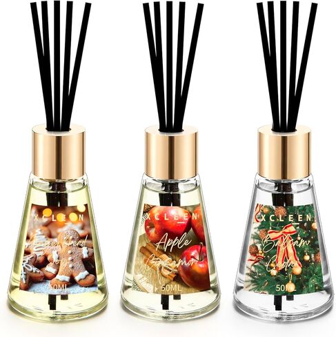 3 Pack Reed Diffuser, Scented Oil Diffuser with 15 Sticks, Escape/Vanilla/Moroccan Amber, Air Freshener for Bathroom & Office, Holiday Home Fragrance, Gift idea, Each 1.7Fl Oz, Total 5.1Oz in Kuwait