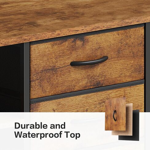 Mobile File Cabinet,Lateral Filing Cabinet with 3 Fabric Drawers,Rolling Printer Stand with 4 Open Storage Shelf for Home Office,Rustic Brown in Kuwait
