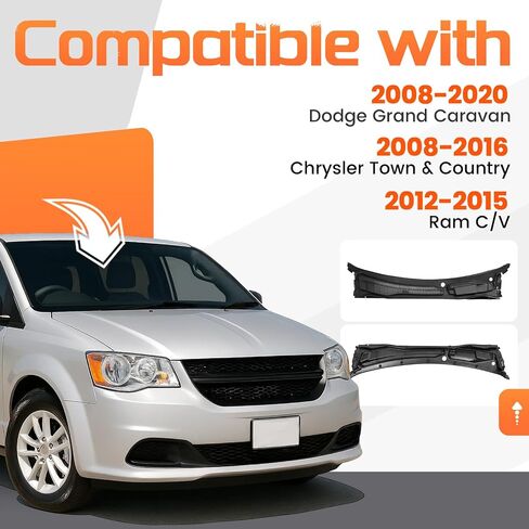 Windshield Wiper Cowl Panel Compatible with 2008-2020 Dodge Grand Caravan, 2008-2016 Chrysler Town & Country, 2012-2015 Ram C/V, Air Inlet Window Cover Cowl Top Panel 05113548AC Black Plastic in Saudi Arabia