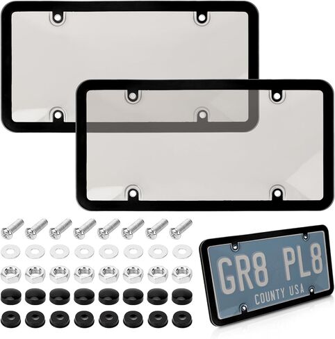 2 Pack License Plate Protector, Plate Cover for Car Plastics Front/Rear License Plate Covers (A，with Border) in Kuwait