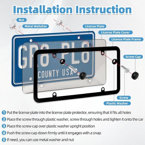2 Pack License Plate Protector, Plate Cover for Car Plastics Front/Rear License Plate Covers (A，with Border) in Kuwait