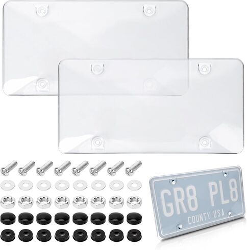 2 Pack License Plate Protector, Plate Cover for Car Plastics Front/Rear License Plate Covers (A，with Border) in Kuwait