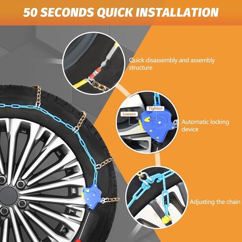 DEDC Auto Lock Snow Tire Chains,50s Quick Easy,Enhanced Manganese Steel Alloy,Endurance Life 650 Mi, Winter Icy and Snowy Road Tire Traction for Car and SUV 215 225 235 245 255 265 Set of 2 (LS1519) in Saudi Arabia