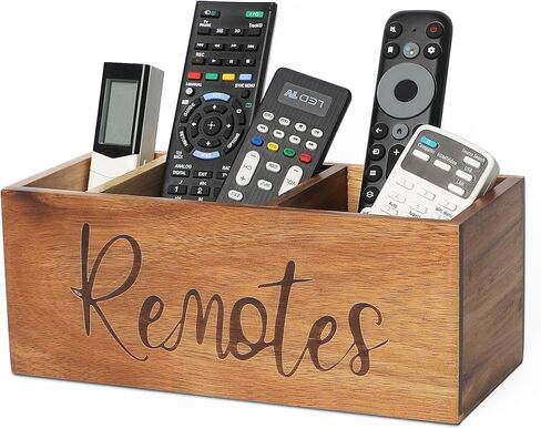 LBEMEY Acacia Wood Remote Control Holder, TV Remote Control Organizer for Tablewith 3 Compartments,Farmhouse Remote Storage Caddy, Versatile Desk Organizer in Kuwait