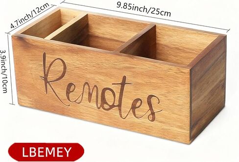LBEMEY Acacia Wood Remote Control Holder, TV Remote Control Organizer for Tablewith 3 Compartments,Farmhouse Remote Storage Caddy, Versatile Desk Organizer in Kuwait