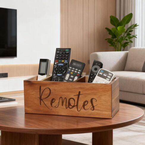 LBEMEY Acacia Wood Remote Control Holder, TV Remote Control Organizer for Tablewith 3 Compartments,Farmhouse Remote Storage Caddy, Versatile Desk Organizer in Kuwait