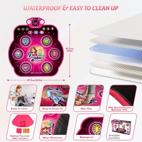 Dance Mat Toys for 3-12 Year Old Kids,Electronic Dance Pad with Light-up 6-Button & Wireless Bluetooth, 5 Game Modes Princess Dancing Mat, Birthday Xmas Gifts for 3 4 5 6 7 8 9 10+ Year Old Girls in Saudi Arabia