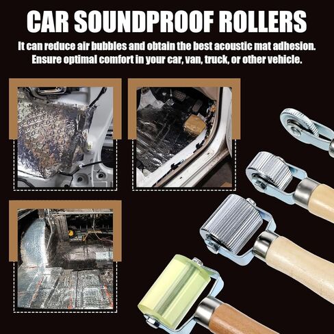 Sound Deadening Roller, 4 PCS Car Sound Deadener Rollers Tool Tire Patch Roller Sounds Deadener Application Rolling Wheel Wood Handle Seam Rollers for Automotive Auto Noise Accessories in Kuwait