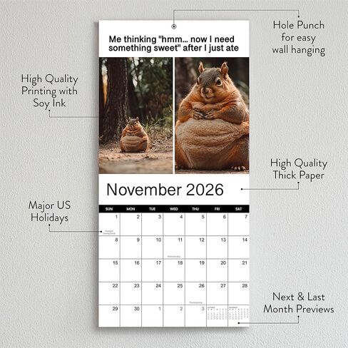 2026 تقويم الحائط الميمات | 12 شهرًا من الميمات/النكات المضحكة التي ستجعلك تضحك طوال العام، هدية مضحكة على شكل فيل أبيض له أو لها، امنحهم شيئًا سيجعلهم يبتسمون in Kuwait