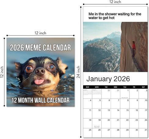 2026 تقويم الحائط الميمات | 12 شهرًا من الميمات/النكات المضحكة التي ستجعلك تضحك طوال العام، هدية مضحكة على شكل فيل أبيض له أو لها، امنحهم شيئًا سيجعلهم يبتسمون in Kuwait