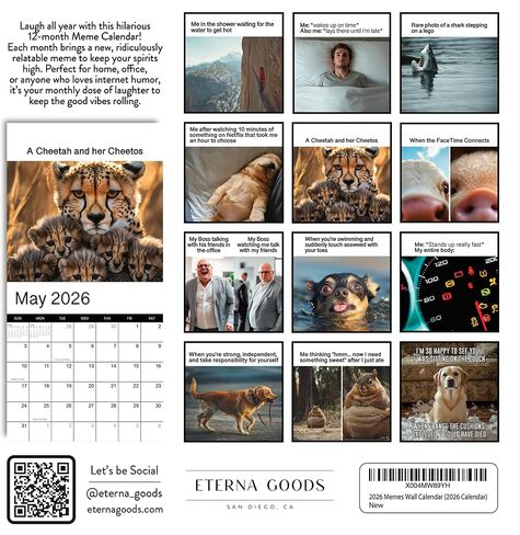 2026 تقويم الحائط الميمات | 12 شهرًا من الميمات/النكات المضحكة التي ستجعلك تضحك طوال العام، هدية مضحكة على شكل فيل أبيض له أو لها، امنحهم شيئًا سيجعلهم يبتسمون in Kuwait