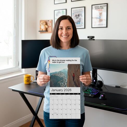 2026 تقويم الحائط الميمات | 12 شهرًا من الميمات/النكات المضحكة التي ستجعلك تضحك طوال العام، هدية مضحكة على شكل فيل أبيض له أو لها، امنحهم شيئًا سيجعلهم يبتسمون in Kuwait