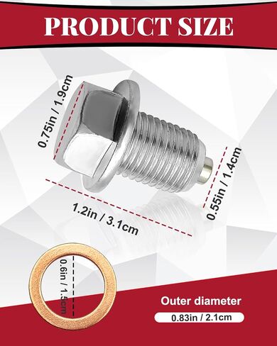 M14x1.5 Magnetic Oil Drain Plug, Stainless Steel Engine Oil Pan Drain Bolt with 5PCS Copper Crush Washers, Universal Leak-Proof Replacement Fit Most Car, Truck, SUV, Motorcycle, Boat in Saudi Arabia