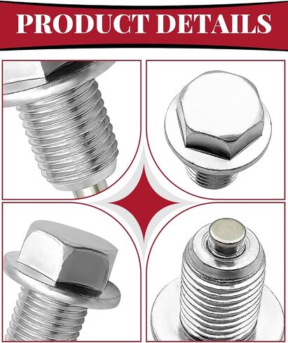 M14x1.5 Magnetic Oil Drain Plug, Stainless Steel Engine Oil Pan Drain Bolt with 5PCS Copper Crush Washers, Universal Leak-Proof Replacement Fit Most Car, Truck, SUV, Motorcycle, Boat in Saudi Arabia
