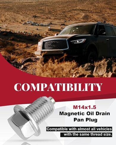 M14x1.5 Magnetic Oil Drain Plug, Stainless Steel Engine Oil Pan Drain Bolt with 5PCS Copper Crush Washers, Universal Leak-Proof Replacement Fit Most Car, Truck, SUV, Motorcycle, Boat in Saudi Arabia