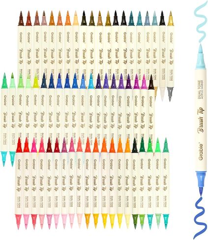 Grabie 72 Color Acrylic Paint Markers, Pack of 36 Dual Tip Brush Pens in Saudi Arabia
