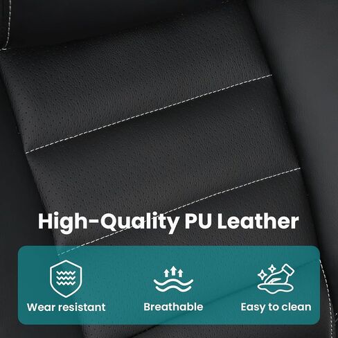 Ergonomic Office Chair, Reclining Executive Office Desk Chair with Adjustable Headrest and Pocket Spring Lumbar Support, Comfortable High Back Leather Computer Chair with Flip Up Armrests, Black/Grey in Saudi Arabia
