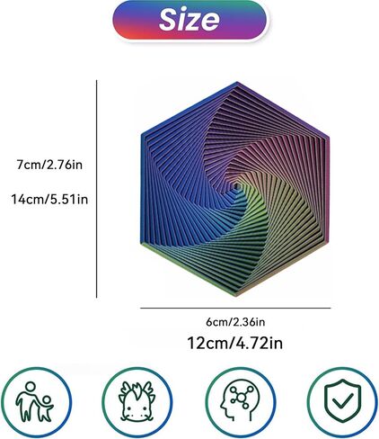 Fractal Fidget Hexagon، لعبة دوارة مكتبية حركية، ألعاب حسية مطبوعة ثلاثية الأبعاد لتخفيف التوتر، تستخدم لاضطراب القلق ADHD، ألعاب الوهم البصري للبالغين في المكاتب (أزرق أخضر، 2.76 بوصة) in Kuwait