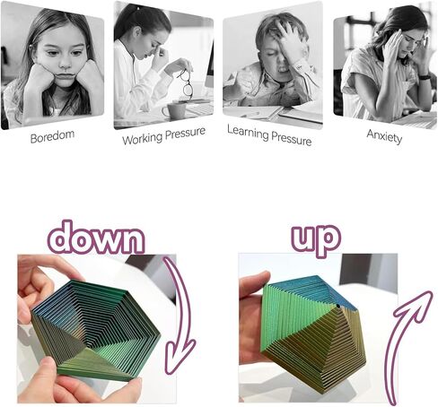 Fractal Fidget Hexagon، لعبة دوارة مكتبية حركية، ألعاب حسية مطبوعة ثلاثية الأبعاد لتخفيف التوتر، تستخدم لاضطراب القلق ADHD، ألعاب الوهم البصري للبالغين في المكاتب (أزرق أخضر، 2.76 بوصة) in Kuwait