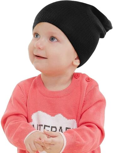 Zando Unisex Knit Baby Beanie Hats Winter Warm Kids Beanie Babies Cute Toddler Beanies for Boys Hip-hop Slouchy Baby Hat in Kuwait