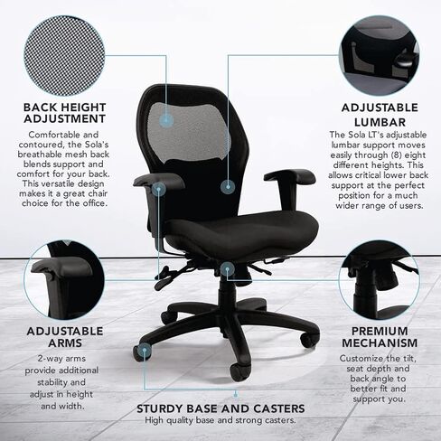 Seating Sola LT Ergonomic Office Chair | Comfortable Mid Back Computer Chair | Back Support Office Chair | Ultra-Soft | Ergonomic Lumbar Support Chair | (Sapphire Blue) in Saudi Arabia