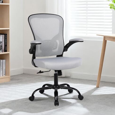 كرسي مكتب شبكي من Flysky، كراسي مكتب كمبيوتر مريحة للمكتب المنزلي - مع مساند ذراع قابلة للطي مريحة/مريحة، دعم لأسفل الظهر، ارتفاع قابل للتعديل، دوران دوار 360 درجة (أسود) in Kuwait