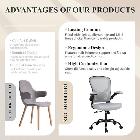 كرسي مكتب شبكي من Flysky، كراسي مكتب كمبيوتر مريحة للمكتب المنزلي - مع مساند ذراع قابلة للطي مريحة/مريحة، دعم لأسفل الظهر، ارتفاع قابل للتعديل، دوران دوار 360 درجة (أسود) in Kuwait