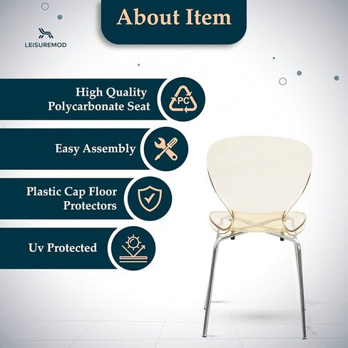LeisureMod Oyster Dining Chair Set of 4 Stackable Curved Back and Waterfall Edge Seat Design with Stainless Steel Legs for Modern Home, Kitchen, and Office Chrome Base, Transparent Orange in Saudi Arabia