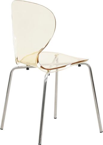 LeisureMod Oyster Dining Chair Set of 4 Stackable Curved Back and Waterfall Edge Seat Design with Stainless Steel Legs for Modern Home, Kitchen, and Office Chrome Base, Transparent Orange in Saudi Arabia