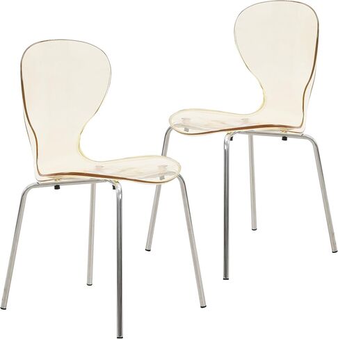 LeisureMod Oyster Dining Chair Set of 4 Stackable Curved Back and Waterfall Edge Seat Design with Stainless Steel Legs for Modern Home, Kitchen, and Office Chrome Base, Transparent Orange in Saudi Arabia