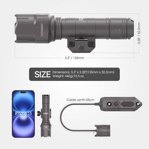 Feyachi Rifle Light 1200LM 22500Candela WL25 Tactical AR Flashlight LED Outdoor Light with Pressure Switch & Picatinny Rail Mount, 3 Modes - High/Low/Strobe (Mlok-Black) in Saudi Arabia