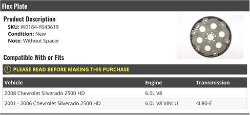 Flex Plate - Compatible with 2001-2006, 2008 Chevy Silverado 2500 HD 6.0L V8 in Saudi Arabia
