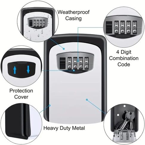 1pc Flip Top Key Safe Box - Wall Mounted Metal & Plastic Key Storage with Combination Access - for Home, Hotel, Emergency, Travel & Renovation Security - Key Organizer Box with Protective Cover in Saudi Arabia