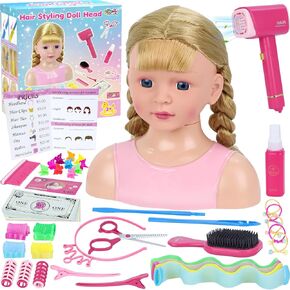 Doll Head for Hair Styling Kids, Pretend Play Hair Salon Toys for Girls with Hairdryer Hair Accessories, Princess Birthday Toys Gifts for 3 4 5 6 7 8 Years Old in Kuwait
