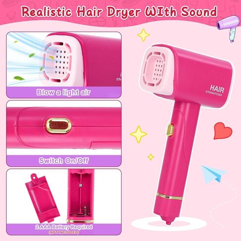 مجموعة صالون التجميل للفتيات من Gifts2U، 23 قطعة من ألعاب صالون التجميل للأطفال، مجموعة تصفيف الشعر التظاهري للفتيات مع مجفف للنفخ، ومريلة الحلاق، ومقص وإكسسوارات مصفف الشعر in Kuwait