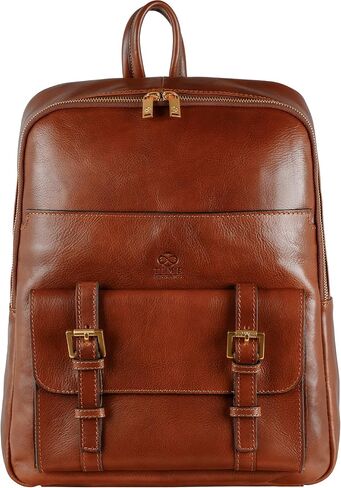 Time Resistance Leather Backpack for Men and Women - Laptop Bag up to 15" - Cognac Brown Business Rucksack in Kuwait