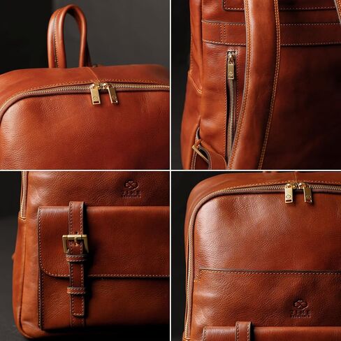 Time Resistance Leather Backpack for Men and Women - Laptop Bag up to 15" - Cognac Brown Business Rucksack in Kuwait