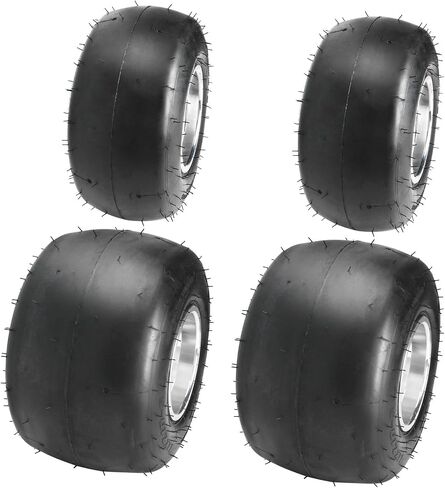 مجموعة إطارات وعجلة سباق Go Kart الكاملة - إطارات Slick Racer مقاس 5 بوصات أمامية 10x4.50-5 وخلفية 11x7.10-5 مع حواف من الألومنيوم ونمط 3 مسامير لعربة Karting ATV Quad Dolly ودراجة الانجراف in Saudi Arabia