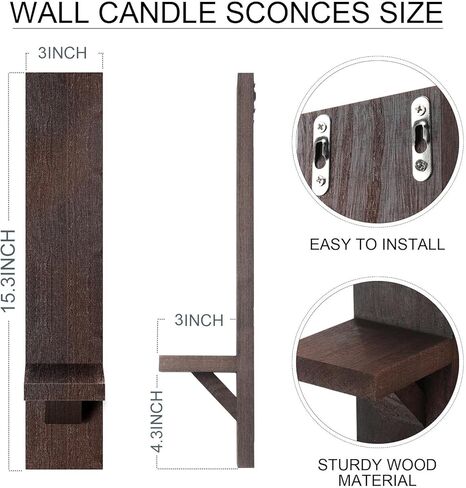 Potchen Set of 4 Wall Sconces Candle Holder Mount Decorative Wood Holders Black Decor Rustic Hanging Shelf Living Room Decoration for Farmhouse Bathroom Bedroom Vase in Kuwait