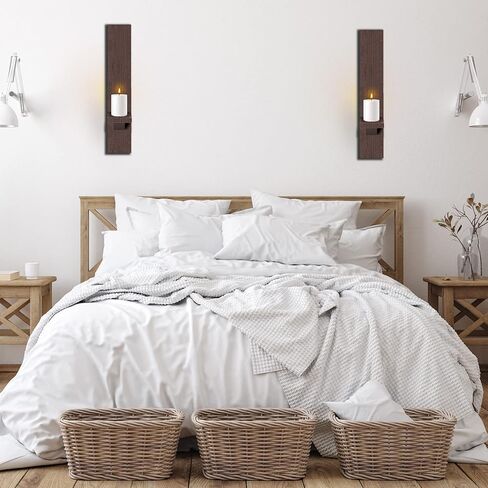 Potchen Set of 4 Wall Sconces Candle Holder Mount Decorative Wood Holders Black Decor Rustic Hanging Shelf Living Room Decoration for Farmhouse Bathroom Bedroom Vase in Kuwait