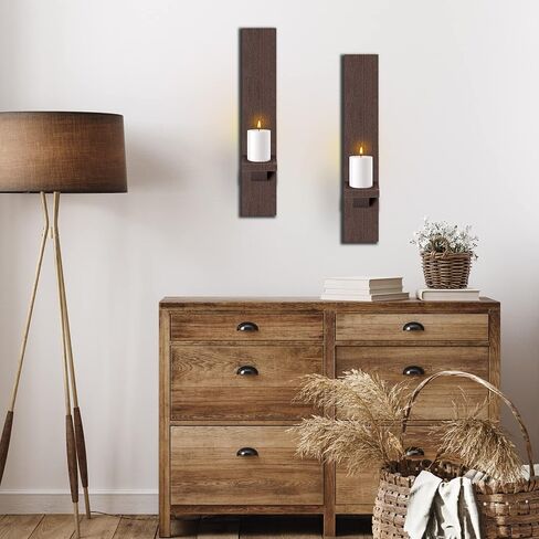 Potchen Set of 4 Wall Sconces Candle Holder Mount Decorative Wood Holders Black Decor Rustic Hanging Shelf Living Room Decoration for Farmhouse Bathroom Bedroom Vase in Kuwait