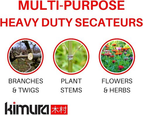 Kimura® 8" Pro Bypass Pruning Shears, Heavy Duty Japanese SK5 Steel Blades, 1 inch Cut Capacity, Non-Slip PVC Coated Handles, Lightweight & Ergonomic, Japanese Pruners, Professional Garden Clippers in Kuwait