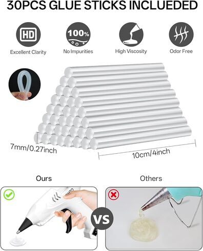 مسدس غراء ساخن مع 30 عصا، مجموعة مسدس غراء ساخن صغير سريع التسخين 20 وات ومجموعة عصي للحرف المدرسية والفنون المنزلية والإصلاحات المنزلية السريعة، أبيض in Kuwait