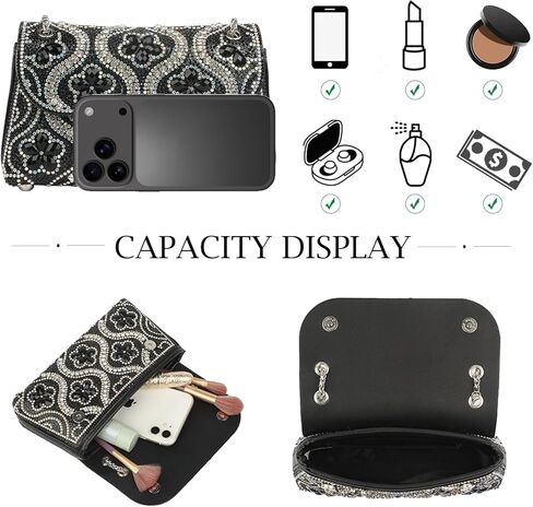 Flower Rhinestone Crystal Clutch Purse Shoulder Bag Sparkling Evening Bag for Wedding Prom Party Bride Guest in Kuwait