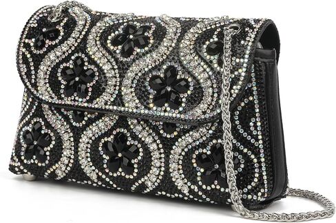 Flower Rhinestone Crystal Clutch Purse Shoulder Bag Sparkling Evening Bag for Wedding Prom Party Bride Guest in Kuwait