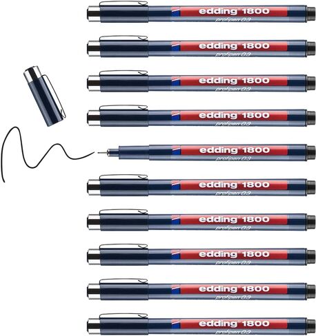 Edding 1800 profipen - black - 10 pens - line width 0.35 mm - fineliner pen for precise writing, sketching and technical drawing - fine, metal-encased nib - suitable for use with rulers and stencils in Saudi Arabia