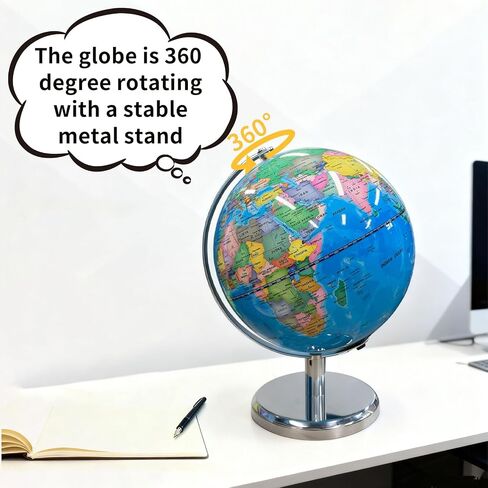 8'' Illuminated Globe for Kids(World Globe with Stable Heavy Metal Base Rewritable Easy-Read High Clear Map Educational Interactive for Children Learning STEM Toy Present for 3+ Years Old) in Saudi Arabia