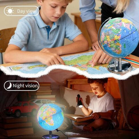 8'' Illuminated Globe for Kids(World Globe with Stable Heavy Metal Base Rewritable Easy-Read High Clear Map Educational Interactive for Children Learning STEM Toy Present for 3+ Years Old) in Saudi Arabia