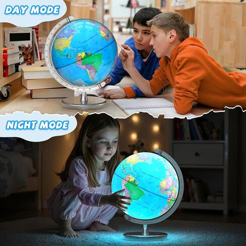 12" Illuminated World Globe for Children & Adults, Globe Lamp with World Map for Kids, Stable Heavy Metal Base, Interactive STEM Learning Gift & Night Light in Kuwait